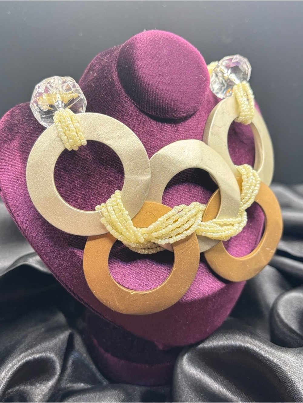 EsMor Chunky Statement Necklace Boho Mixed Metal Rings - Picture 3 of 7